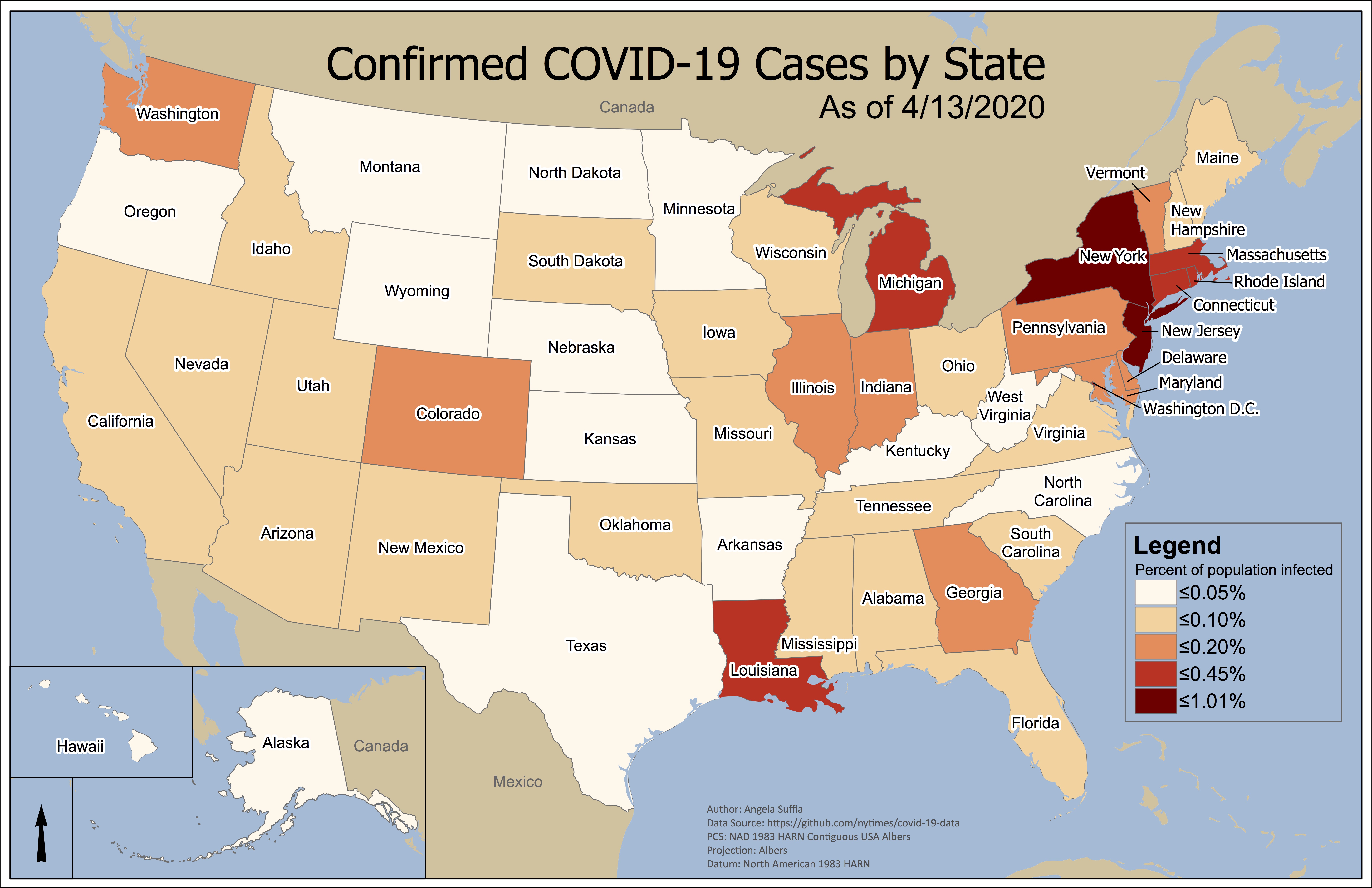 Covid-19 data on a chropleth map for April 2020.