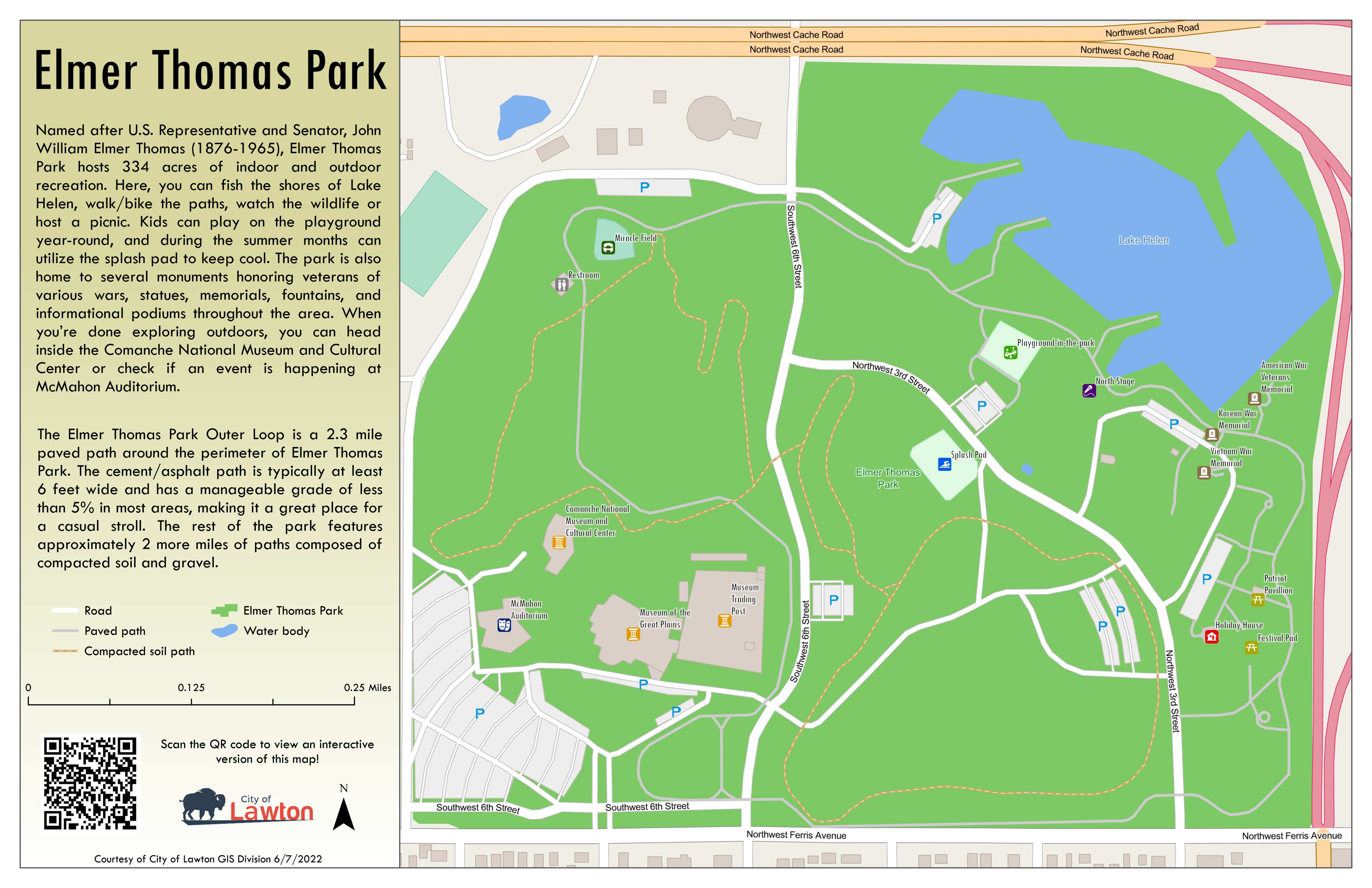 Visitors map of Elmer Thomas Park in Lawton, Oklahoma.
