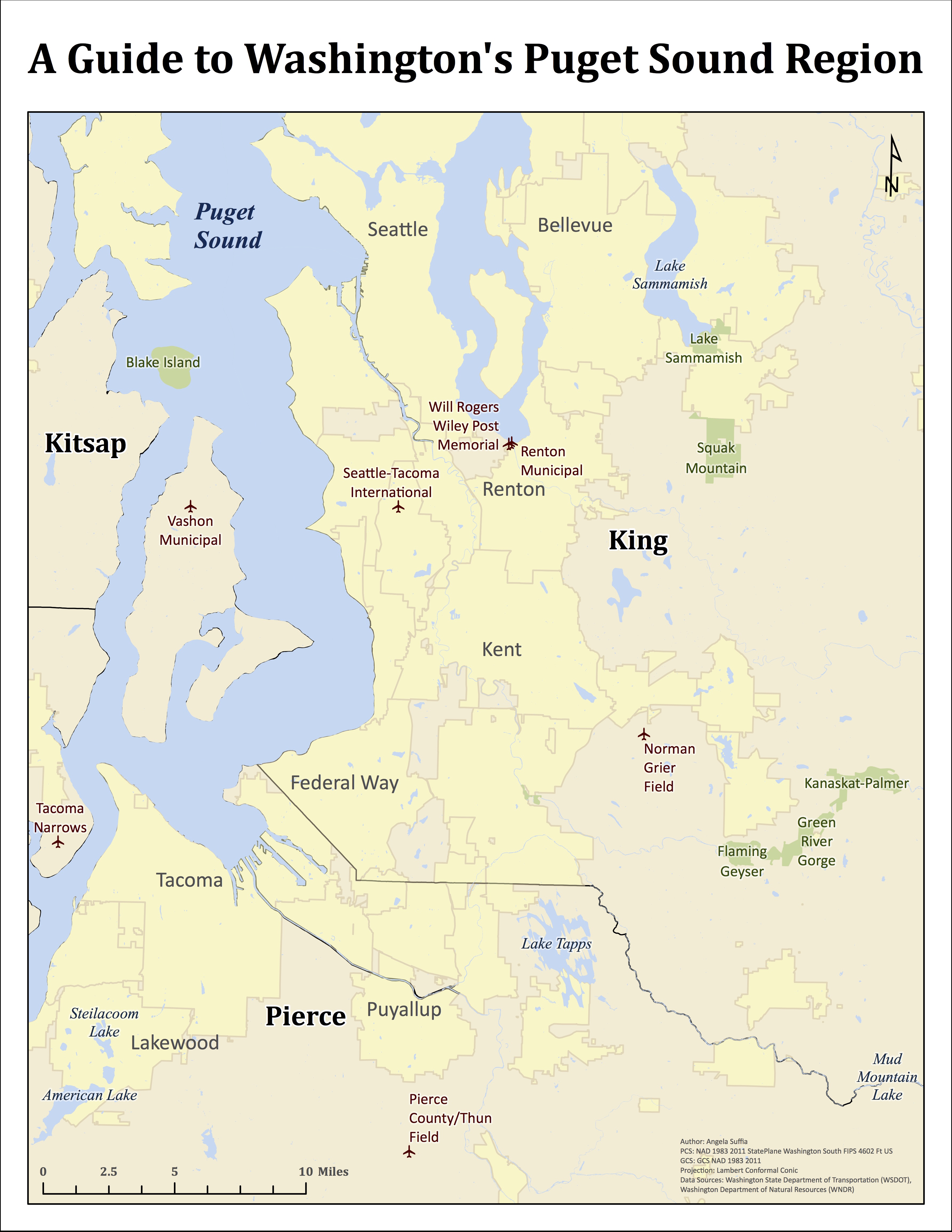 Points of interest map for Puget Sound, Washington
