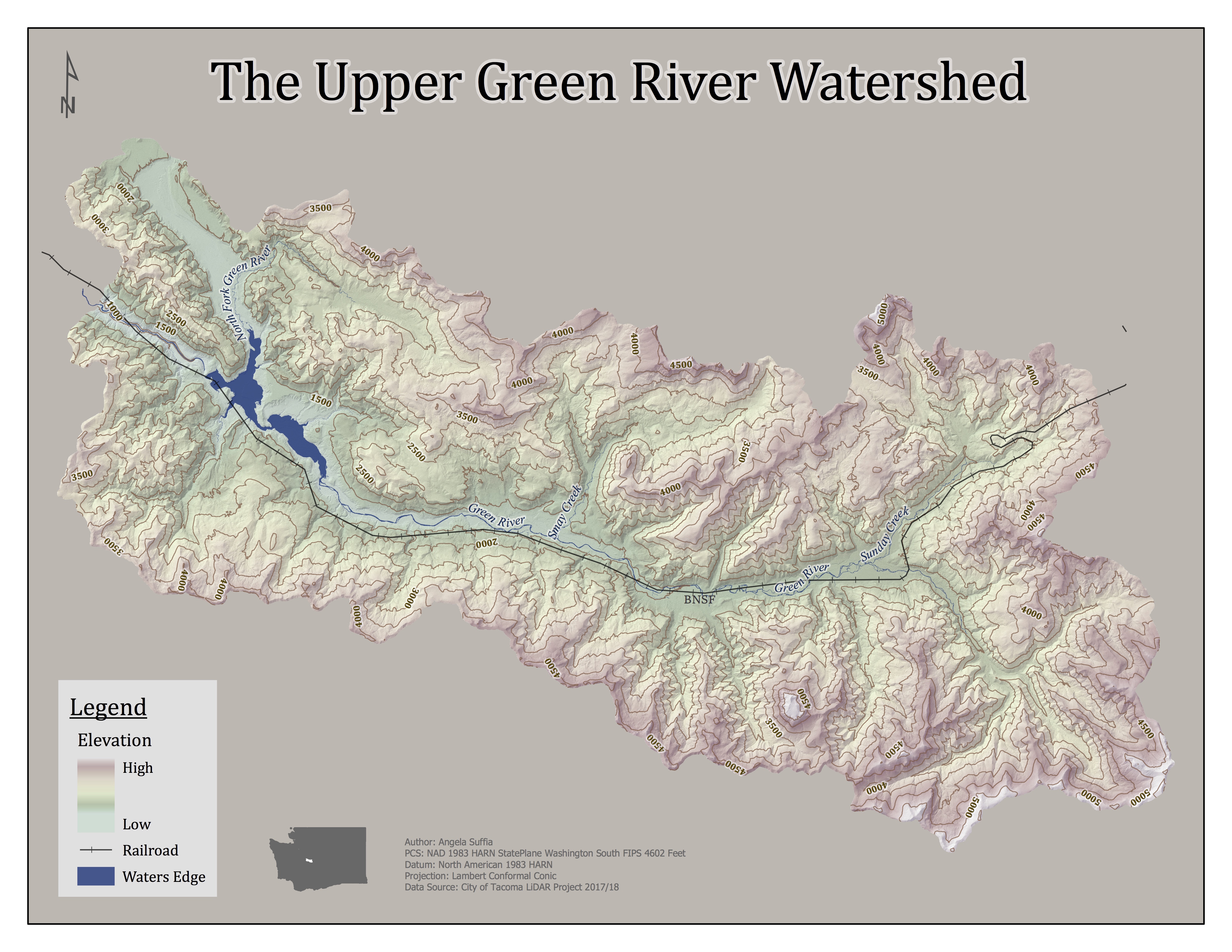 Terrain map of Upper Green River Watershed.
